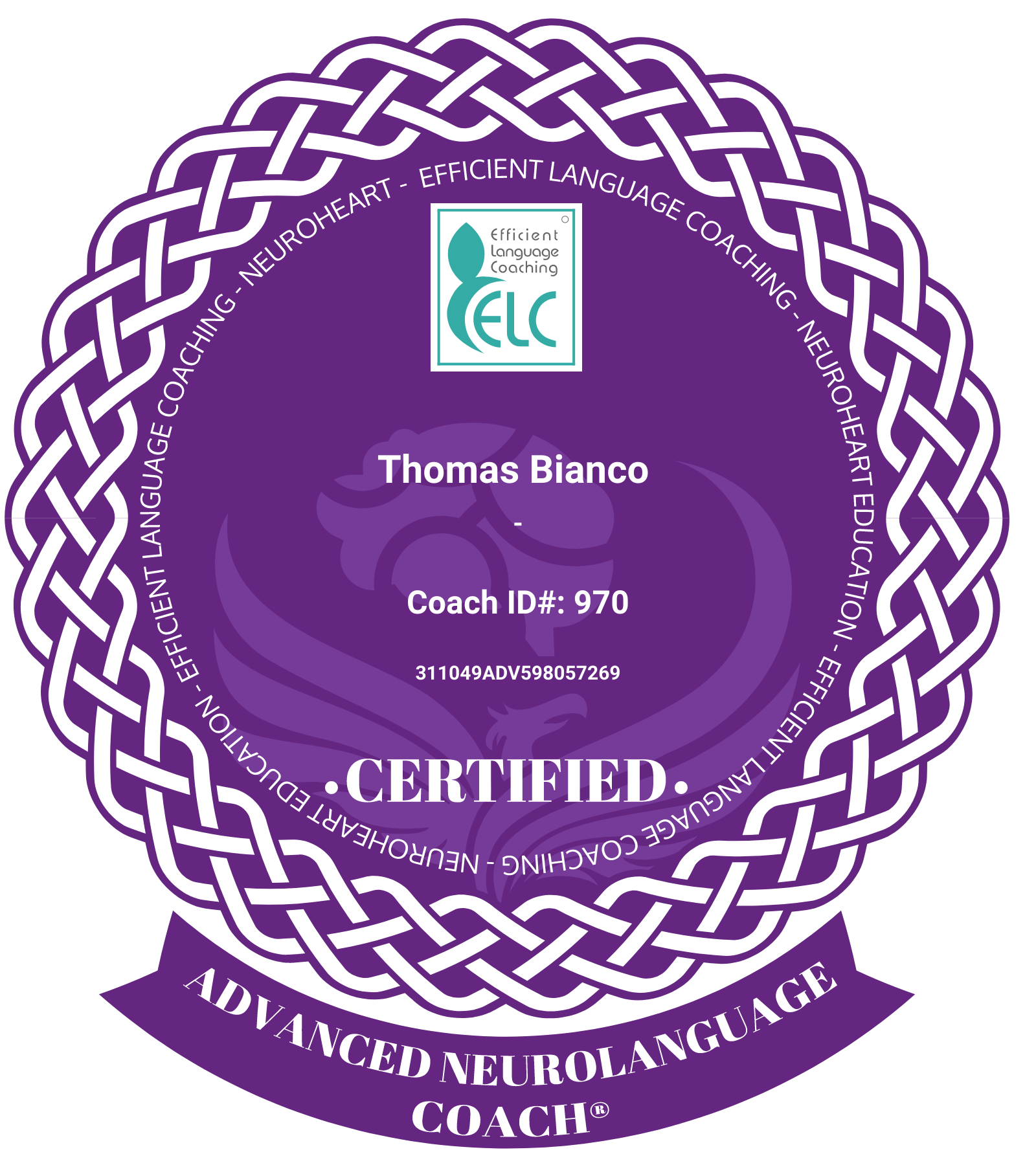 Neuro Language Coaching Advanced certification badge
