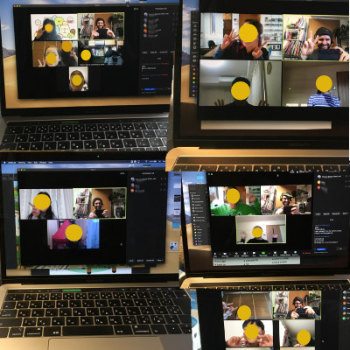 オンラインでドイツ語レッスンを受ける学生たち。教師とのバーチャル授業でドイツ語を学習中。